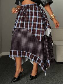 Mawevolt Plus Size Women's Plaid Casual Versatile Daily Wear Skirt - Multicolor - View 4