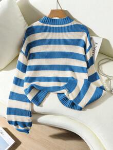 Franclia Women's Striped Drop Shoulder Long Sleeve Casual Pullover Sweater - Multicolor - View 2