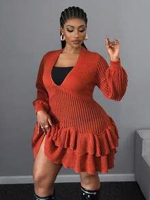 Maweii Halloween Plus Size Sweater Dresses Winter - Orange - View 5