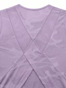 SHEIN Sovereign Charm 女款運動瑜伽戶外健身無袖T恤寬版背心，背面X交叉網布拼接，下擺倒V領設計 - 紫色 - 查看 7