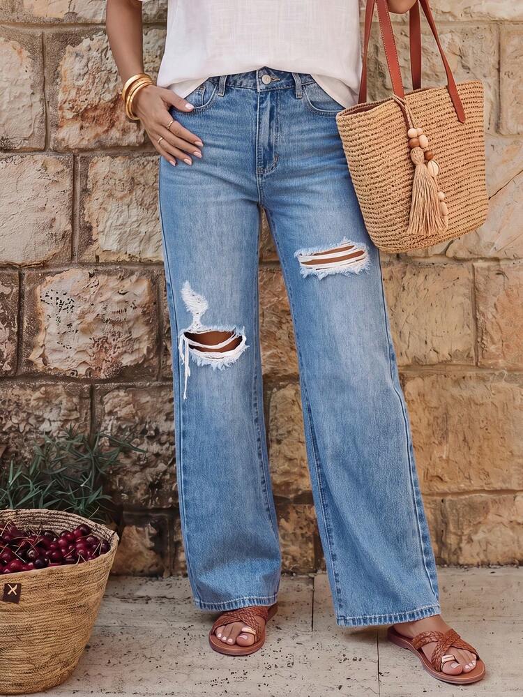 EMERY ROSE Jeans rotos para mujer - Lavado ligero - Añade 1