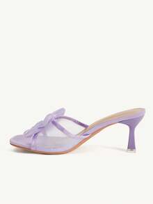 CUCCOO CHICEST Purple Three-Dimensional Bow High-Heeled Sandals, Mesh Square Toe High-Heeled Sandals, Versatile In Summer - Purple - View 5