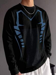 Sport MetroGents Futuristic Cyber Tech Mechanical Skeleton Outline Loose Casual Long Sleeve Top For Men, Gym - Multicolor - View 1