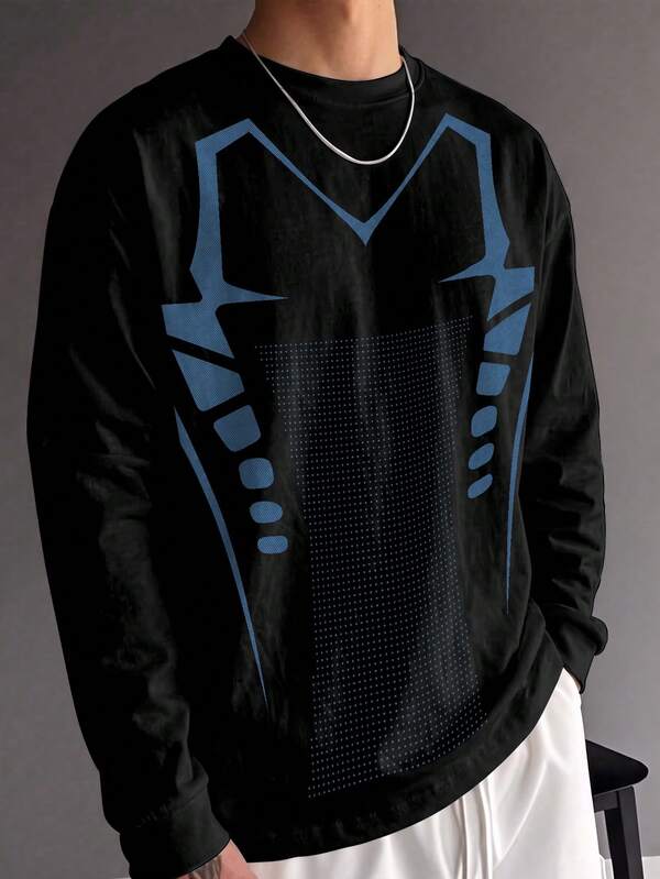 Sport MetroGents Top de manga larga holgado y casual con diseño de esqueleto mecánico de tecnología ciber futurista para hombres