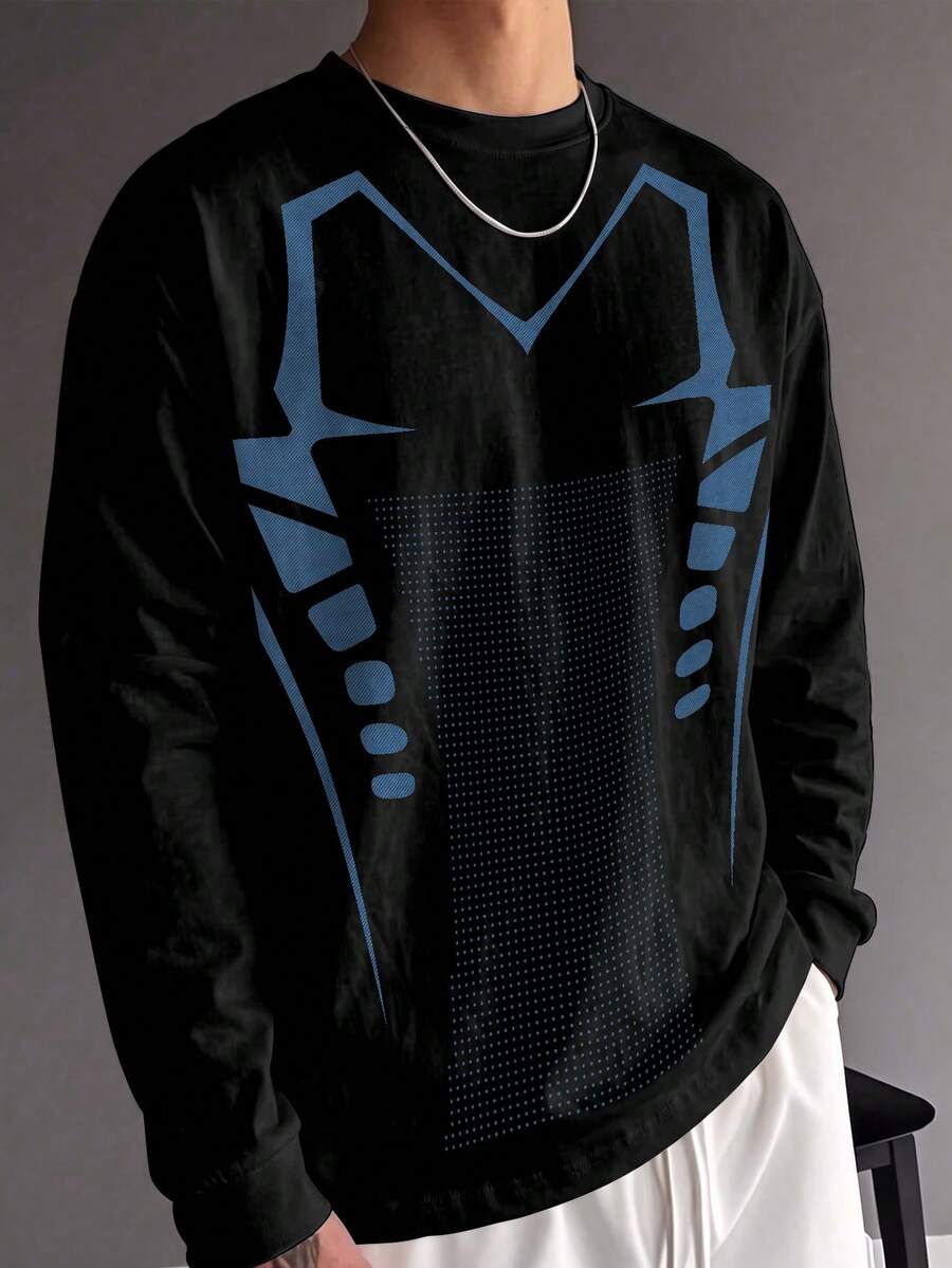 Sport MetroGents Futuristic Cyber Tech Mechanical Skeleton Outline Loose Casual Long Sleeve Top For Men, Gym - Multicolor - View 1