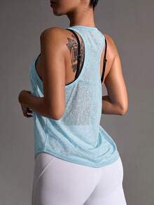 Gameset SHEIN Sport 女款簡約百搭透視運動背心，適合日常健身 - 藍色 - 查看 2