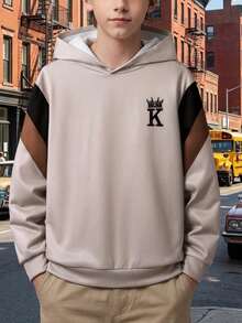 SHEIN 青少年男孩休閒拼色字母印花衛衣，適合秋冬穿著 - 彩色 - 查看 5