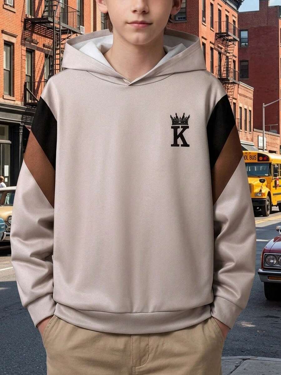 SHEIN Teen Boys Casual Colorblock Letter Print Sweatshirt, Suitable For Autumn/Winter Wear