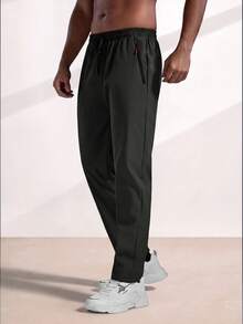 Driftmere Men's Cool Zipper Pocket Drawstring Waist Long Pants, Fall Joggers - Ebony  - View 4