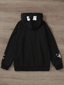 SHEIN Coolqubz Sudadera con capucha y cremallera de manga larga informal para adolescentes, elegante para otoño/invierno - Negro - Ver 2
