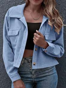 SHEIN LUNE Plus Size Casual Smart Casual Versatile Solid Color Cropped Jacket Office Fall - Baby Blue - View 3