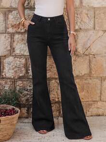 EMERY ROSE Solid Color Jeans With Pockets Winter Black Casual - Black - View 3