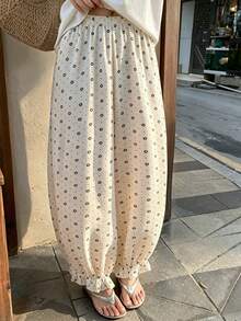 DAZY Summer Autumn Floral & Polka Dot Loose Ruffle Lantern Pants Women's Pajama Bottoms - Beige - View 1