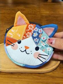 Patchwork Cat Pencil Case, Ins Kawaii Quilted Pen Bag, Portable Cute Stationery Storage Pouch For Girls Students Cat Lovers - Sets - View 4