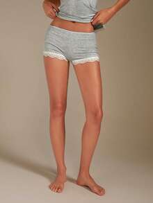 Athîral Contrast Lace Cami Bra & Boyshorts - Light Grey - View 5
