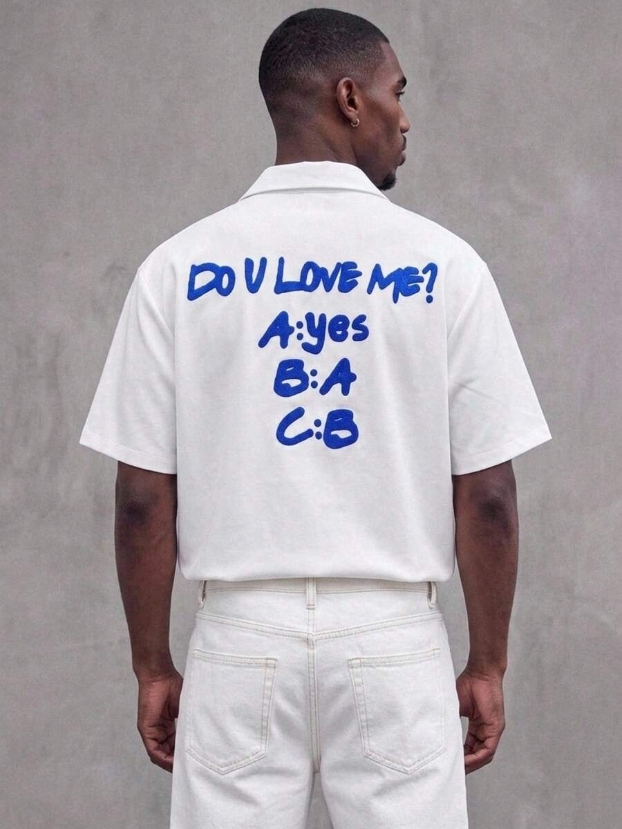Manfinity VCAY Men's Summer Casual Streatwear Slogan Embroidered Shirt Back-To-School Beach Going Out Graduation Holiday White - White - View 1
