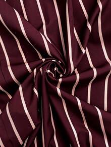 SHEIN LUNE Women's Casual 70s Retro Elegant Burgundy Stripe Metal Buckle Decor Summer Vacation Commute Vacation Daily Sleeveless Bandeau Midi Dress Brunch Party - Burgundy - View 8