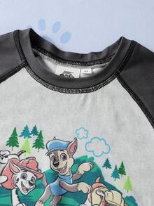 SHEIN | PAW Patrol Young Boy Colorblock Patchwork Cartoon Print T-Shirt And Shorts Set - Black - View 4