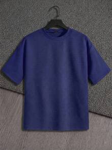 Manfinity VCAY Camiseta holgada de hombro caído para hombre de color sólido - Neblina azul - Ver 1