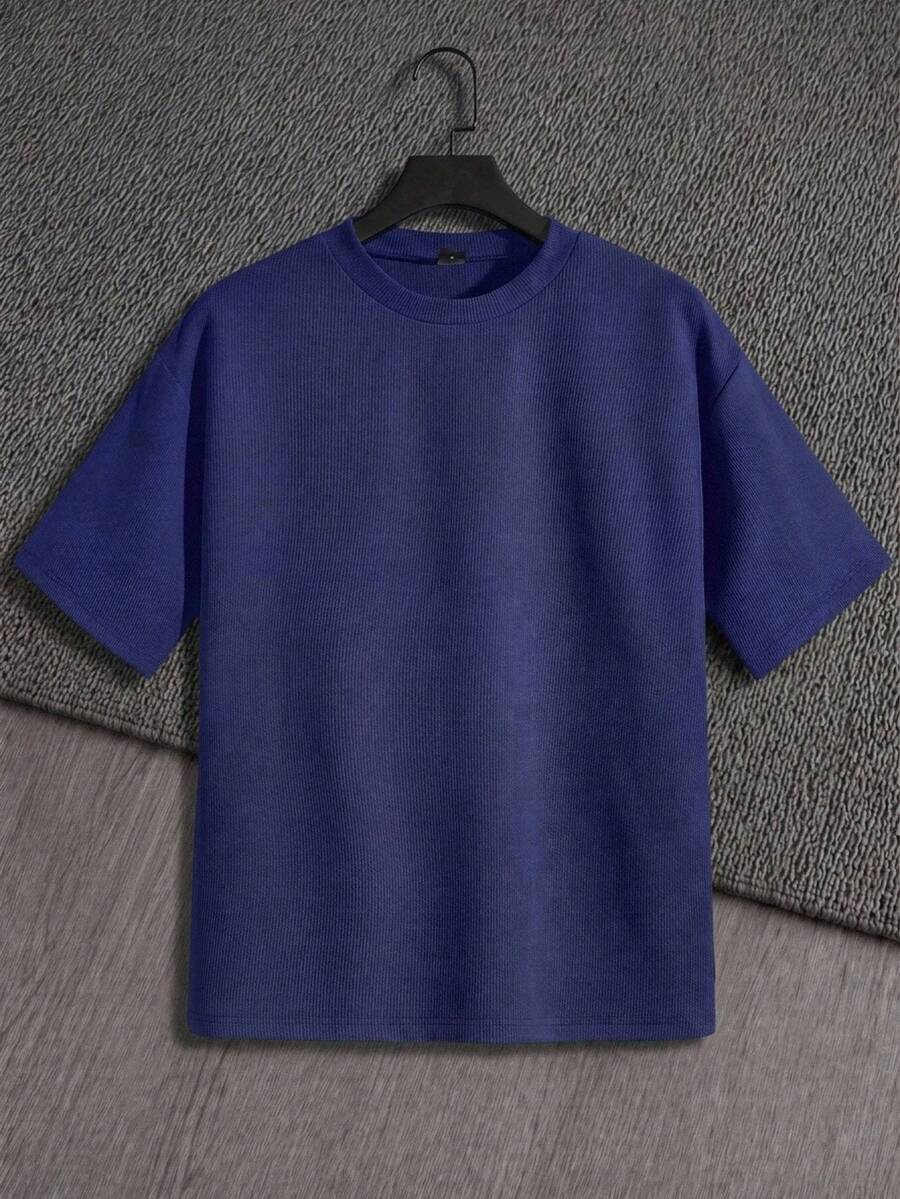 Manfinity VCAY Camiseta holgada de hombro caído para hombre de color sólido - Neblina azul - Ver 1