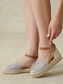 Styleloop Ladies Retro Silver Vacation Style Hollow Woven Pull-Up Belt Hemp Rope Platform Shoes - Silver - View 7