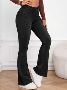 EMERY ROSE Slant Pocket Bootcut Leg Jeans Y2k - Black - View 5