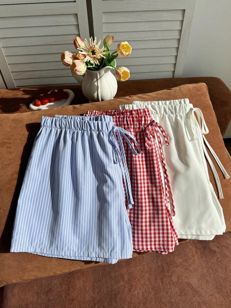 Comfortcana Plus Size Summer Striped Plaid Solid Color Shorts Multi-Pack - Multicolor - View 1
