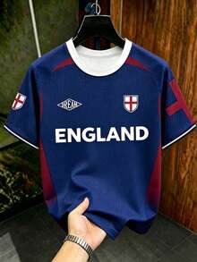 Manfinity Gritte Field Camiseta de fútbol de manga corta con bloques de color y patchwork para hombre - Azul - Ver 1
