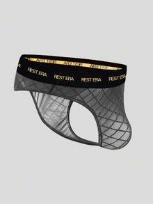 EasyFave Men's Fashion Letter Print Thong - Black - View 2
