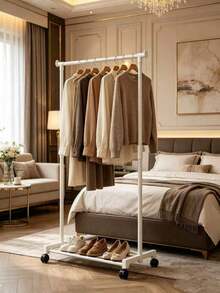 Space-Saving Design With Double-Layer And Single-Layer Hangers, Equipped With Independent Movable Wheels, Three-Layer Structure, Measuring (60 Cm * 35 Cm * 130 Cm), Holds 8 To 10 Pieces Of Clothing. - Multicolor - View 5