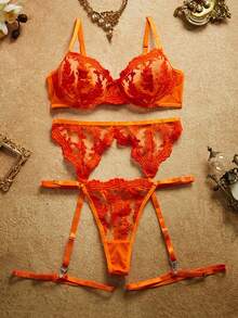PinupPomp 4pcs Women's Sexy Lingerie Set - Orange - View 1