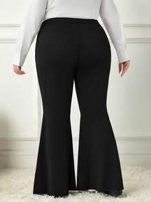 SHEIN CURVE+ Plus Size Casual Versatile Solid Color Flare Pants Fall - Black - View 3