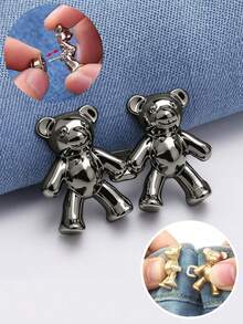 6/4/2Pcs Bear Pattern Sewing Buttons For Jeans, No-Sew Detachable Bear Waist Buckle Pants Waist Adjuster, Decorative Buttons For Skirts, Pants Waist Adjustable Buttons - Multicolor - View 8