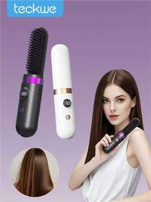 Teckwe Wireless Straightening Comb Negative Ion Hair Care, One Comb To Smooth FlyawaysNegative Ion Anti-Scald Straightening Comb, Smoothing Natural Curls Without Damaging Hair Quality Built In 4000mAh Battery - one size fits all - View 1