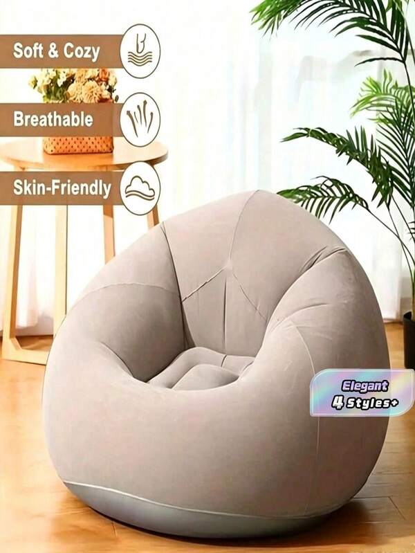 1pc Portable Inflatable Outdoor Leisure Chair, Soft Comfortable Spherical Bean Bag Chair, Breathable Pvc, Inflatable Sofa For Living Room, Balcony, Camping