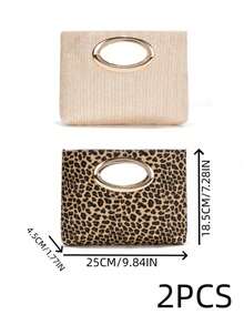 Cirelle 1Pc/2Pcs Portable PU Leather Hand Clutch Equipped With Shiny Metal Hardware. Retro Leopard And Minimalist Woven Designs Are Selectable. Large Capacity Holds Personal Essentials, Perfect For Multiple Occasions As A Refined Festival Gift For Females. - Multicolor - View 19