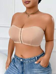 SHEIN 1件防滑無肩帶性感豹紋正反面直帶內衣 - 卡其色 - 查看 3