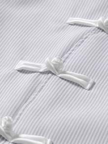 SUMWON Striped Short Sleeve Cropped Shirt With Chinese Frog Button Closure Collared Oversized Boxy Summer Top,Cropped Shirts For Men,Men Shirts For Summer - Light Grey - View 7