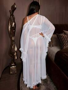 Silforma Women's Solid Color Knotted Waist Casual Loungewear Robe - White - View 2