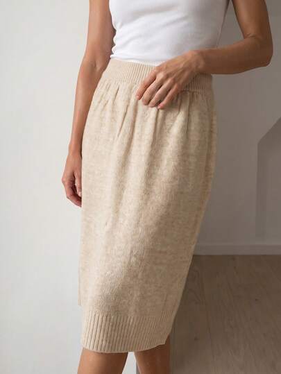 Sprig & Strand Women's Pleated Knit Japanese Style Lazy Relaxed Minimalist Gentle Skirt