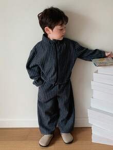 DAZY Infant (Boy) Striped Long Sleeve Jacket & Long Pants Korean Style 2 Pieces Set Toddler Fall - Grey - View 1
