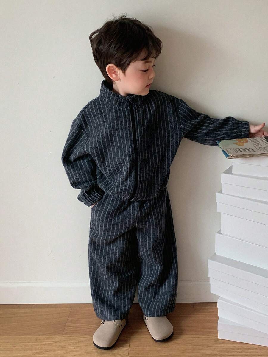 DAZY Infant (Boy) Striped Long Sleeve Jacket & Long Pants Korean Style 2 Pieces Set Toddler Fall - Grey - View 1