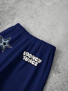 LOONEY TUNES X SHEIN 大童男孩字母卡通印花短袖T恤與短褲休閒日常穿搭套裝 - 白色 - 查看 6