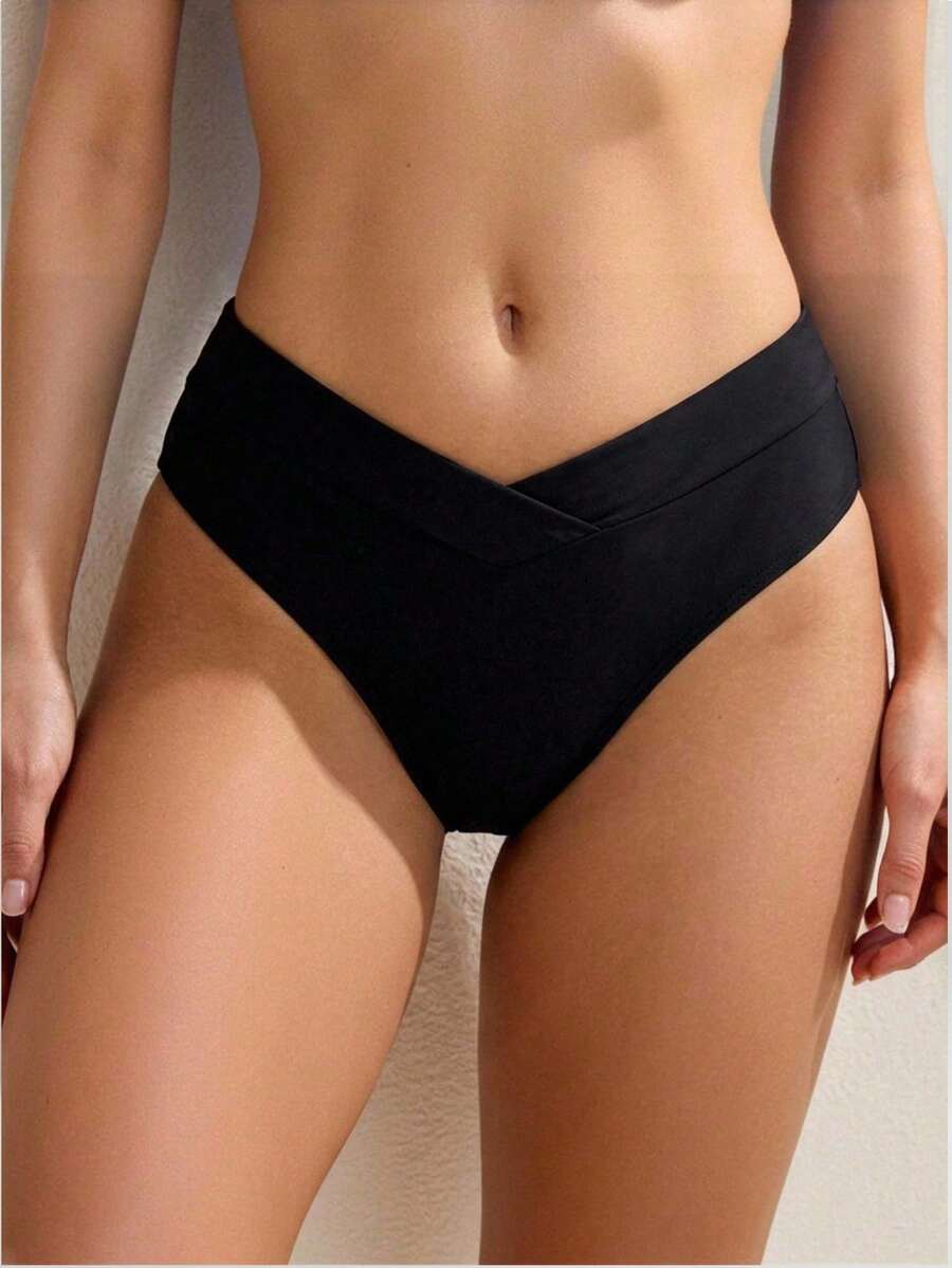 Swim Chiccia Bottom del bikini de cobertura completa de unicolor para mujer para playa en el verano - Negro - Ver 1