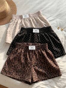 SHEIN EZwear 休閒大尺碼女款字母印花牛仔彈性腰短褲 - 彩色 - 查看 3
