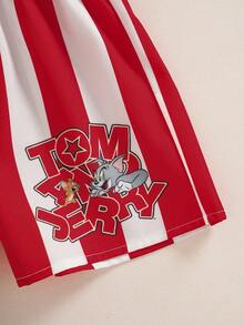 TOM & JERRY X SHEIN 小男孩字母卡通印花T恤短褲休閒日常穿搭套裝 - 紅色 - 查看 7