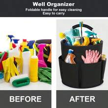 Cleaning Storage Basket With Handle, Cleaning Supplies Organizer, 17l Foldable Storage Basket, Cleaning Storage Organizer, Portable Multi-Functional Cleaning Bucket Bag, Suitable For Home, Garden (Black) - Upgraded Version - View 4