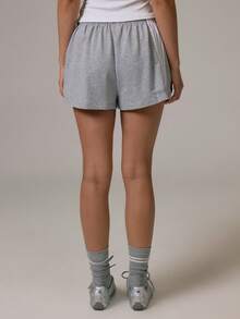 Musera Sport Contrast Colour Side Stripe Elasticated Waist Loose Fit Mini Shorts Daily Casual Pilates Gym Sport Active - Grey - View 5
