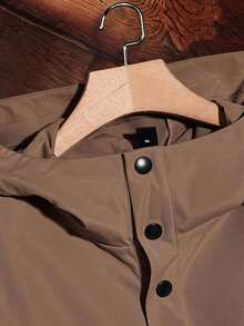 AKNOTIC Men's All-Polyester Cool Plain Weave Patch Half-Placket Letter Patch Hooded Jacket - Coffee Brown - View 4