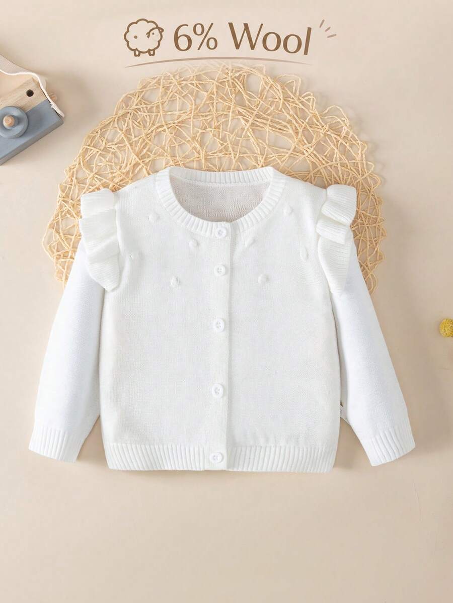 Elladie kids 女婴新款秋冬针织开衫。独特的波浪蕾丝装饰设计,展现女孩独特的时尚品味,适合亲子时光、派对、户外活动以及万圣节和圣诞节等节日聚会。 - 白色 - 查看 1